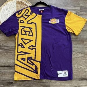 Mitchell & Ness LA Lakers Colors Purple Yellow Colorblock T-Shirt Mens Medium